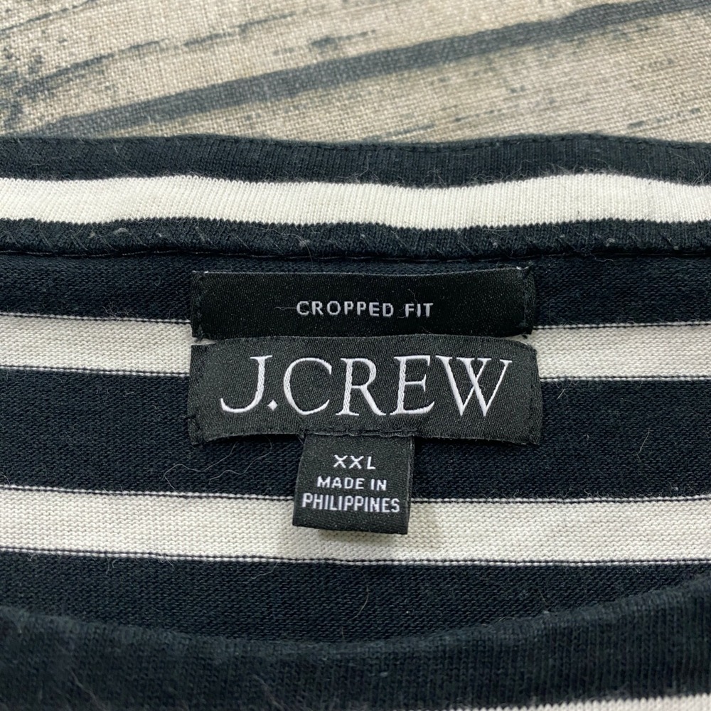 J Crew Classic Mariner Cloth Boatneck T-Shirt in Black Stripe 2XL Cropped Fit‎ - Picture 7 of 9